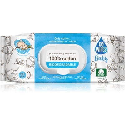 GoWipes Baby 100% Cotton Biodegradable detské jemné vlhčené obrúsky pre citlivú pokožku 0+ 50 ks