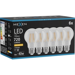 Mexen Vintis 6x LED нажежаема лампа E27, A60, 6W, Топла - 2200K, 720 lm, прозрачно (L150-E27-0622-00x06)