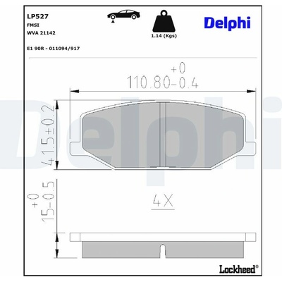 DELPHI Sada brzdových platničiek kotúčovej brzdy LP527