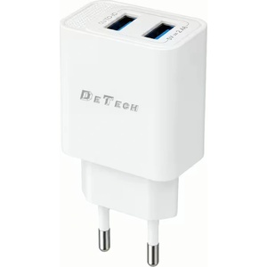 DeTech Мрежово зарядно устройство DeTech DE-59, 5V/2.4A 220V, 2 x USB, Бял - 40541