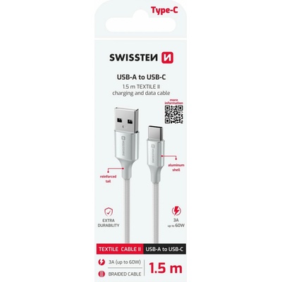 Swissten 71521310 Textile II USB / USB-C 1,5m bílý