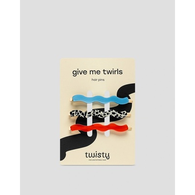 Twisty Sada vlnitých sponek do vlasů - mramorová, modrá, červená 3 ks
