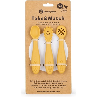 PETITEMARS Petite&mars Set silikonových tréninkových lžiček Take&Match Intense Ochre 6m+