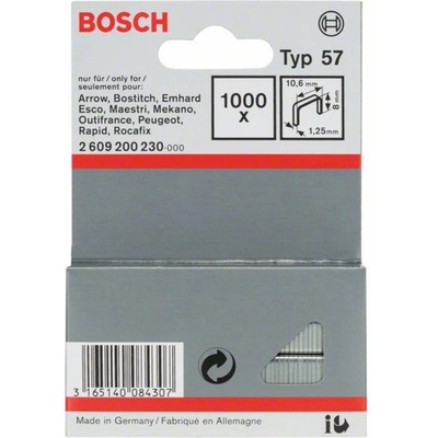 Plochá drôtená spona typ 57, 10,6 x 1,25 x 8 mm 1000 ks Bosch Accessories 2609200230 Rozmery (d x š) 8 mm x 10.6 mm; 2609200230