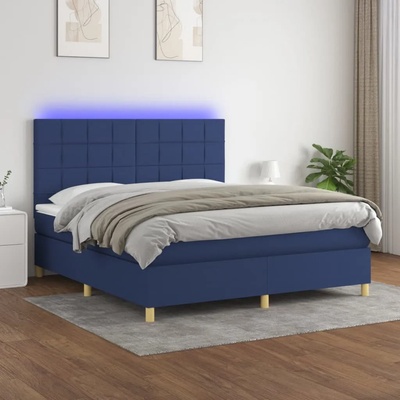 vidaXL Боксспринг легло с матрак и LED, синьо, 160x200 см, плат (3135451)