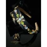 Radi handmade Широка диадема със зелени и жълти перли (984)