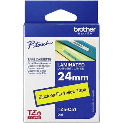 etikety Brother TZe, TZ TZe-C51 PET Farba pásky: signálna žltá Farba písma:čierna 24 mm 5 m