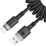 ACEFAST - Кабел за данни (C14-04) - Бързо зареждане, USB към Type-C, Пружинен дизайн, 3A, Устойчив на огъване, 1.2 м - Черен