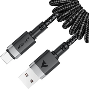 ACEFAST - Кабел за данни (C14-04) - Бързо зареждане, USB към Type-C, Пружинен дизайн, 3A, Устойчив на огъване, 1.2 м - Черен