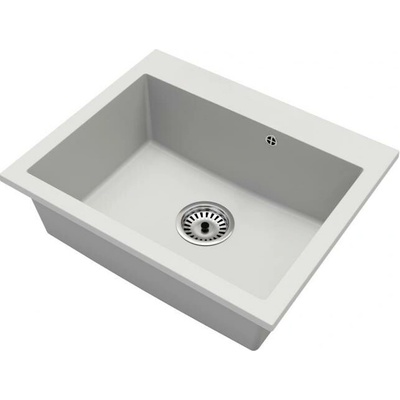 DobreSny Granitový dřez Elite bílý + sifon chrom 60 x 50 x 21cm