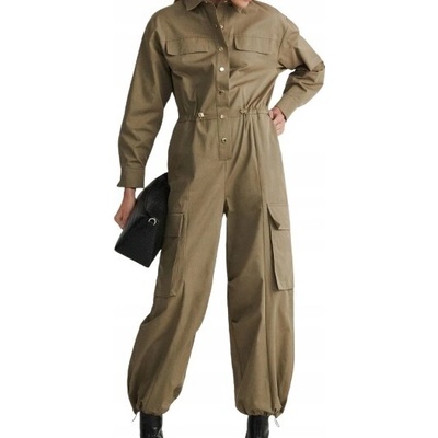 Elegantný dámsky kombinézon khaki