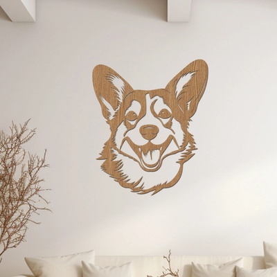 dřevo života Dřevěná dekorace na stěnu psa Corgi hlava Rozměry (cm): 34x40, Zvolte barvu dekoru: Horský dub