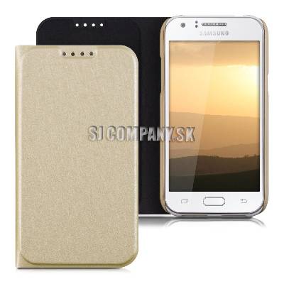 Kožený obal Samsung Galaxy J1 (J100H) – Flip Cover – zlatá