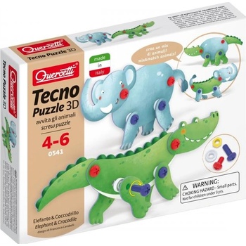 Quercetti Tecno Puzzle 3D slon a krokodýl 0541