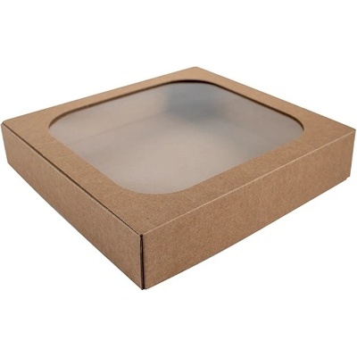 Darčeková krabička s priehľadným vekom 200x195x40 mm, kraftová - hnedá