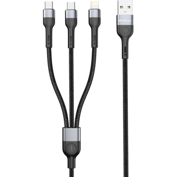 DeTech Кабел за данни DeTech DE-52UCL, 3 in 1, USB - 2хType-C, Lightning, 1.0m, Black - 40518 (DE-40518)