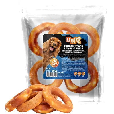 Uniq Pets Dog Snacks Rawhide Chicken Wraps Rings дъвчащи рингове за кучета, 12 см, 500 г