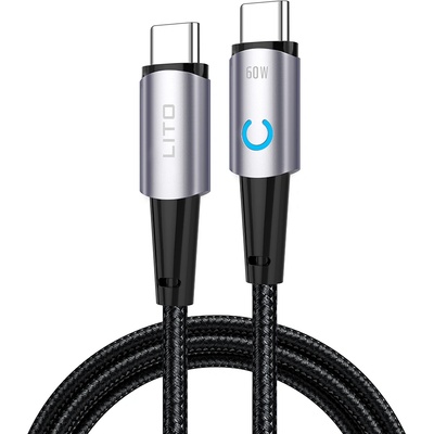 Lito Кабел за данни с Type-C 60W, 1, 2m - Lito (LD10) - черен