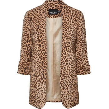 PIECES Сако Pieces Boss 3/4 Printed blazer - Brown (Natural / Aop Leopard)