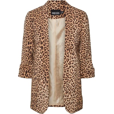 PIECES Сако Pieces Boss 3/4 Printed blazer - Brown (Natural / Aop Leopard)