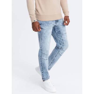 Ombre Men's denim pants with stitching and rolled up legs blue