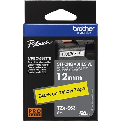 Brother TZe-S631 12 mm žltá / čierna tlač 8 m laminovaná extrémne adhezívna TZES631