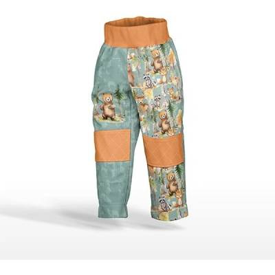 Takoy Panel se střihem 170 softshell kalhoty lesní dobrodružství zvířátek tmavá máta