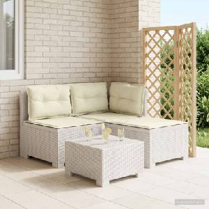 vidaXL Пейка за градина с Cushions във вид на ратан 3-местен ПП Бяло (8011912)