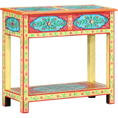 vidaXL Ръчно рисувана конзолна маса, 80x35x75 cм, мангово дърво масив (286159)