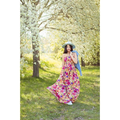 Himalife Dlouhé šaty s kapsami Flora žluté smi