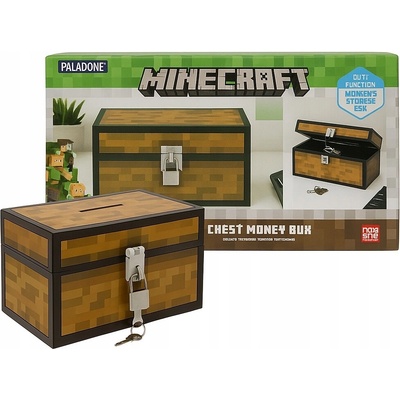 POKLADNIČKA MINECRAFT TRUHLA CHEST MONEY BOX 12CM UZAMYKATELNÁ VISACÍM ZÁMKEM