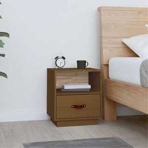 vidaXL Нощно шкафче, меденокафяво, 40x34x45 см, борово дърво масив (818301)