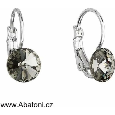 Swarovski Elements Rivoli vlepený krystal Dětské Ocelové náušnice visací šedé kulaté 51031.3 Black Diamond šedá černá kouřová