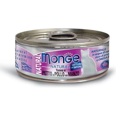 MONGE Natural Cat Tuniak kura a hovädzie 80 g