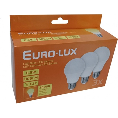 Euro-Lux LED žiarovka E27, 8,5 W, 806 lm, 3000 K, 3 ks
