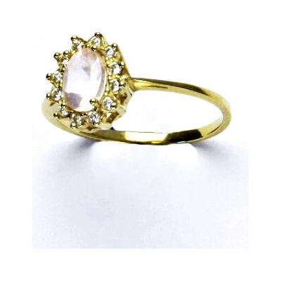 Čištín Zlatý prsten Kate žluté i bílé zlato přírodní růženín čiré zirkony T 1480