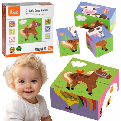 Viga puzzle kocky zvieratká z farmy 4 ks