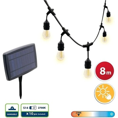 VELAMP LED světelný řetěz se solárním nabíjením 8m