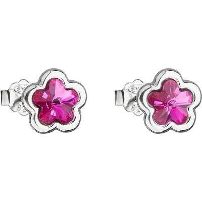 Evolution Group Cz Stříbrné náušnice kytičky Crystals from Swarovski Fuchsia 31255.3