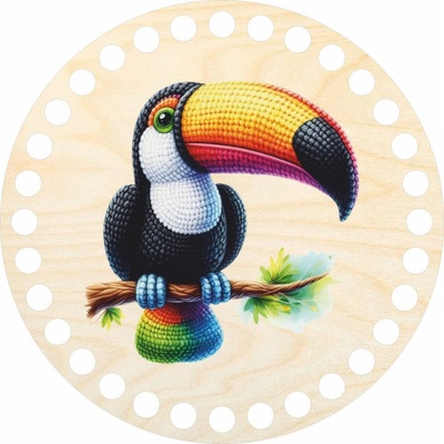 Woody Crafts Dno, víko, kruh 15 cm, Háčkovaný tukan