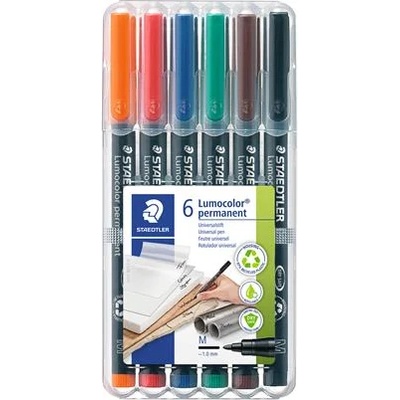 STAEDTLER Комплект маркери за алкохол, OHP, 1 мм, STAEDTLER "Lumocolor 317 M", 6 различни цвята 317 WP6 (317 WP6)