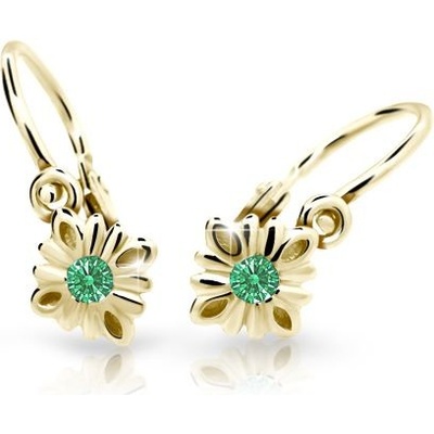 Danfil dětské náušnice C2261 ze žlutého zlata s kamínkem Emerald Green