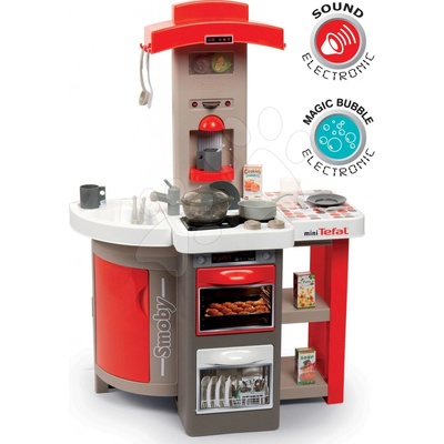 Smoby Kuchynka skladacia elektronická Tefal Opencook Bubble červená so zvukom magickým bublaním a kávovarom a 24 doplnkov