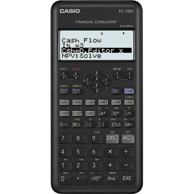 Casio Калкулатор Casio FC-100V, четириредов дисплей, научен, тригонометрични функции, изчисляване на %, проста и сложна лихва, черен (FC-100V)