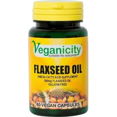 Veganicity Lněný olej 500 mg zdroj Omega-3 6 a 9 60 kapsúl