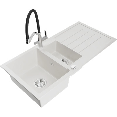 Mexen Andres гранитна мивка с 1, 5 отделения с отцеждач и кухненска батерия Duo, (6515-20-671701-07)