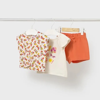 Mayoral Сет къс панталон в прасковен цвят и 2 тениски пеперуди за мини момиче Майорал