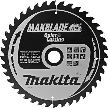 MAKITA Kotúč pílový D 255 x 30 mm na drevo (40 TCT zubov) 2.4 mm rez - B-08648 / MakBlade-Plus