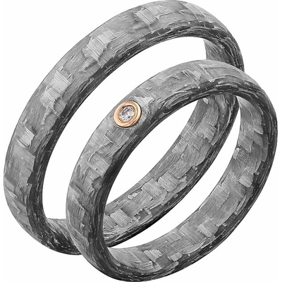 Eppi Mierne zaoblené snubné prstene z karbónu s diamantom Petrus RW46110