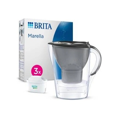 BRITA water filter jug Marella graphite (2.4l) incl. 3x MAXTRA PRO Pure Performance cartridge - refrigerator-suitable filter jug with BRITA Memo, folding lid, filters impurities - 126858